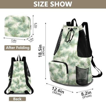 Yuiboo Pine Leafs White Drawstring Gym Bags for Men Women Climbing Gym Bag with Inside Pockets Cinch Sacks Waterproof