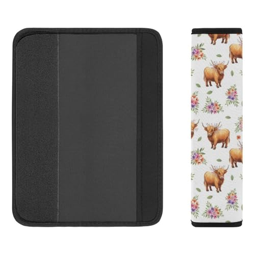 Universal Soft and Comfortable Seat Belt Cover for Adult Use, Stroller Pushchair High Chair, 2 Pack Highland Cow Floral Art Shoulder Harness Cover - color: Pattern 1092