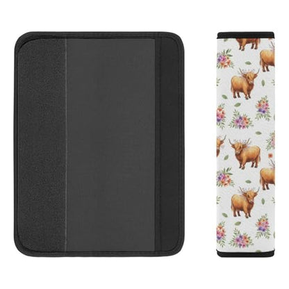 Universal Soft and Comfortable Seat Belt Cover for Adult Use, Stroller Pushchair High Chair, 2 Pack Highland Cow Floral Art Shoulder Harness Cover - color: Pattern 1092