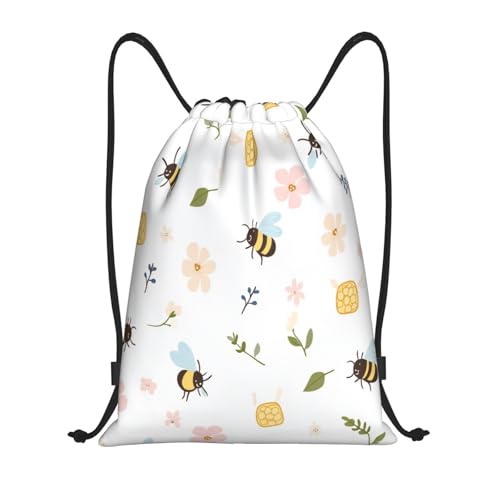 Drawstring Sports Backpacks - Lightweight Swim Gym Bags for Women Men String Sackpack for Beach Travel Yoga(Small, Cute Bees Flowers) - color: Cute Bees Flowers, size: Small
