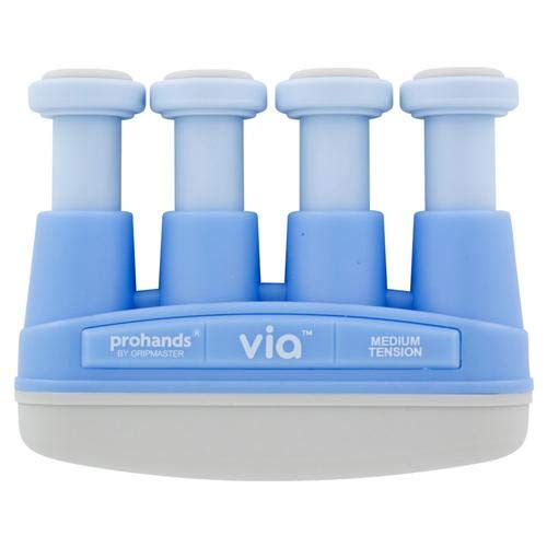 Prohands VIA Hand Exerciser, Finger Exerciser (Hand Grip Strengthener), Spring-Loaded, Finger-Piston System, Isolate and Exercise Each Finger, (6 lb Medium Tension, Blue-Via Music) - color: Blue