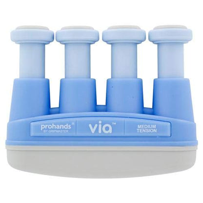 Prohands VIA Hand Exerciser, Finger Exerciser (Hand Grip Strengthener), Spring-Loaded, Finger-Piston System, Isolate and Exercise Each Finger, (6 lb Medium Tension, Blue-Via Music) - color: Blue