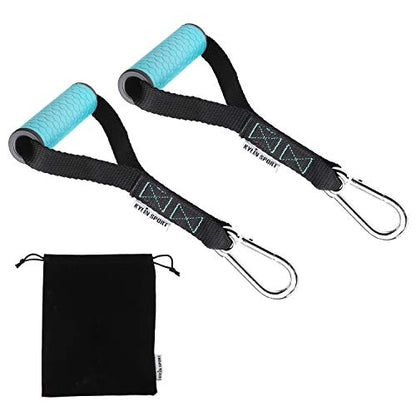 Upgraded Cable Machine Attachments Resistance Bands Handles Grips Fitness Strap Stirrup Handle Cable Attachment Silicon Grip with Metal Carabiner Colorful Version - color: Blue