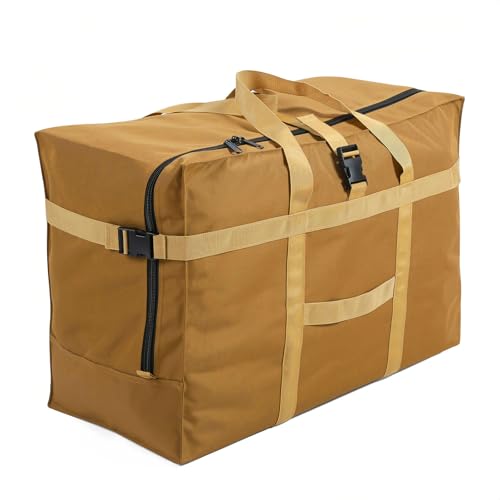 Arxus Large Duffel Bag, Waterproof Carry on Weekend Overnight Storage Bag over Luggage for Airline, Travel, Camping, Moving - color: 120L-Khaki