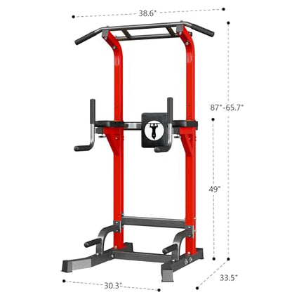 SogesPower Power Tower Pull Up Bar Station Multi-Function Dip Station | Adjustable Height Pull Up Dip Station Dip Bar Strength Training Fitness Equipment,Up to 500LBS - color: Red