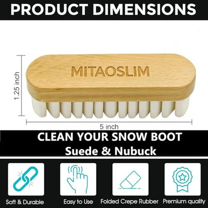 Crepe Suede Rubber Brush for Cleaning Snow Boots – 2025 Upgrade No Water Needed, Wood Handle for Dry Cleaning & Maintaining Suede & Nubuck Leather – Gentle & Effective for Boots, Shoes, Sneakers