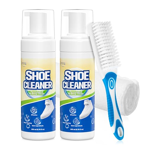 Jevvu Shoe Cleaner, Sneaker Cleaner Kit with Brush and Towel, Deep Clean Shoe Cleaning Kit for White Shoes - size: 2 Pack 6.76 fl oz