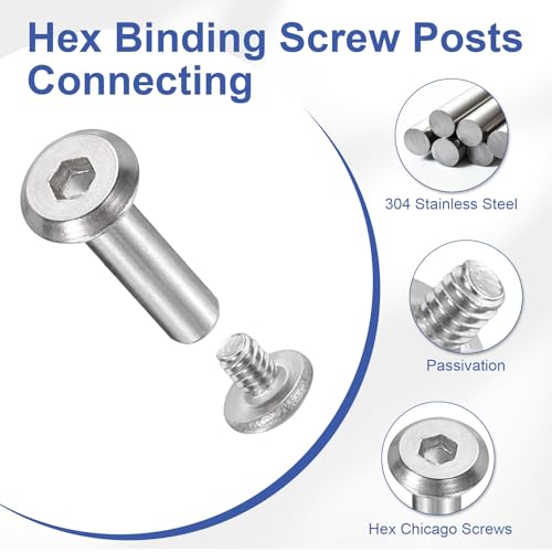 PATIKIL M6x6mm Hex Chicago Screws 8x100mm, 5Pcs 304 Stainless Steel Metric Hex Drive Socket Cap Binding Post Screw Posts for Scrapbook Leather Belt Album Furniture Repair, Silver - size: M6x6mm, 8x100mm