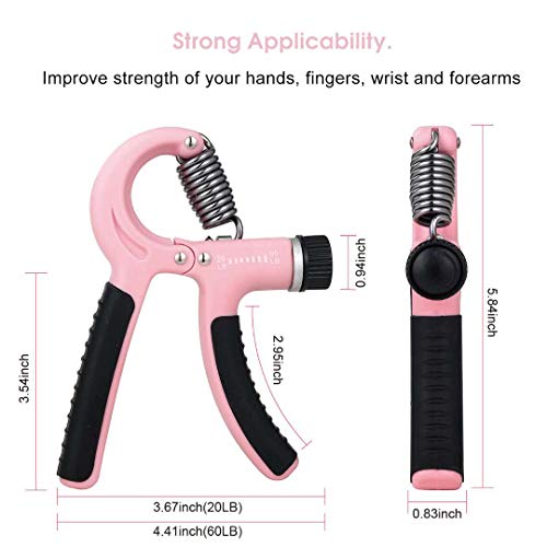 Grip Strength Trainer-2 Pack Hand Grip Strengthener Adjustable Resistance Range 20-90 lbs Non-Slip Hand Grip, Hand Gripper Exerciser, Wrist Strengthener for Forearm Grip Workout - color: pink
