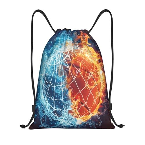 Drawstring Sports Backpacks - Lightweight Swim Gym Bags for Women Men String Sackpack for Beach Travel Yoga(Medium, Fire Basketball) - color: Fire Basketball, size: Medium