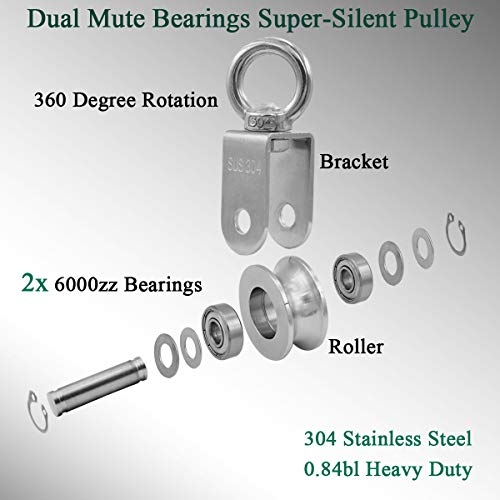 Pulley Wheel with 2 Bearing, Cable Pully Shoulder Pulley Block Heavy Duty for Washing Line/Rope Loading 880lb/400Kg - size: 107mm Snap