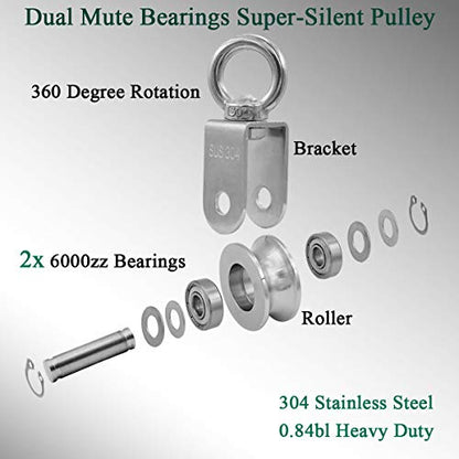 Pulley Wheel with 2 Bearing, Cable Pully Shoulder Pulley Block Heavy Duty for Washing Line/Rope Loading 880lb/400Kg - size: 107mm Snap