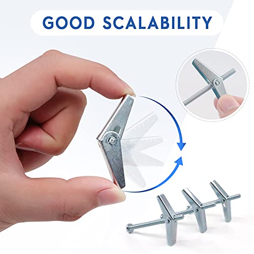 Glarks 30Pcs 3/16'' Zinc Plated Steel Round Head Toggle Bolt and Wing Nut for Hanging Heavy Items on Drywall - size: 3/16''