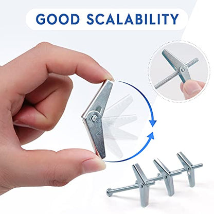 Glarks 30Pcs 3/16'' Zinc Plated Steel Round Head Toggle Bolt and Wing Nut for Hanging Heavy Items on Drywall - size: 3/16''