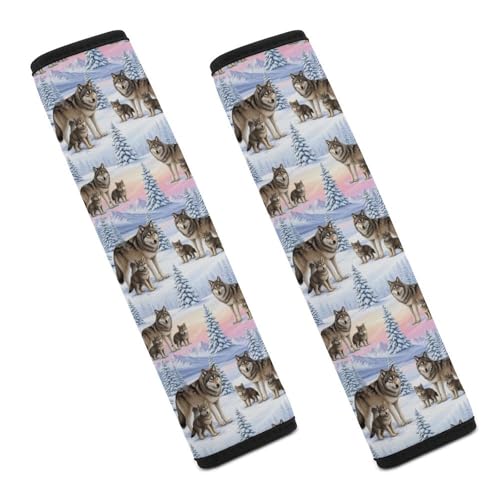 2 Pack Soft Padded Seat Belt Cover for Girls and Boys, All Vehicles, Wolf Wolves Family Harness Pads Strap, Anti-Slip Pad - color: Pattern 635