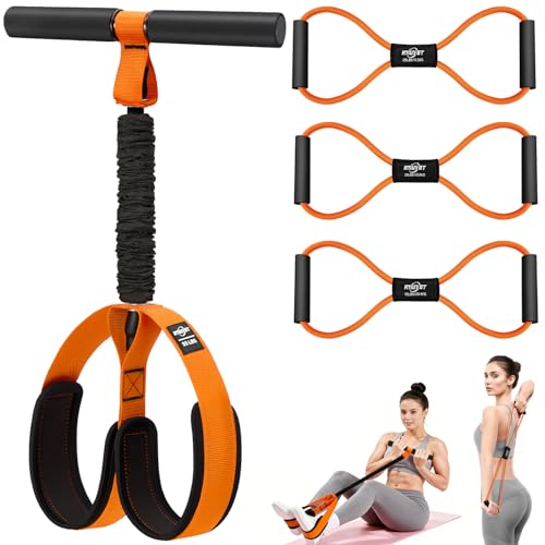 Upgraded Durable Pedal Resistance Band with Handle and Figure 8 Resistance Band Set, Stretch Bands for Exercise, Full Body Workout Equipment for Core Abs Waist Arms Back Stretching Training - color: 1-Orange