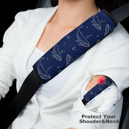 2 Pack Universal Soft and Comfortable Seat Belt Cover for Kids, Car Seats Pushchair Strollers High Chair Pushchair, Navy Blue Whales Seat Belt Cushion - color: Pattern 547