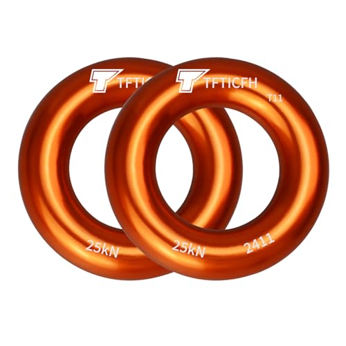 25kN Rappel Ring, Aluminum Climbing O-Ring, High Strength Durable Tension Ring for Rock Climbing Arborist Hammock Rescue Slackline Rigging Tree Climbing Rappelling - color: orange/2pc, size: Small