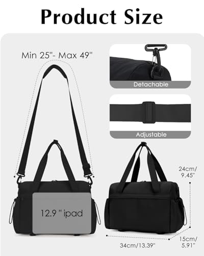 Small Gym Bag, Mini Gym Bag with Yoga Mat Holder & Wet Compartment, Black | Yoga Mat Bag, Water Bottle Pocket, Detachable and Adjustable Shoulder Strap, Mini Duffle Bag for Workout Travel Dance - color: Puffer Black