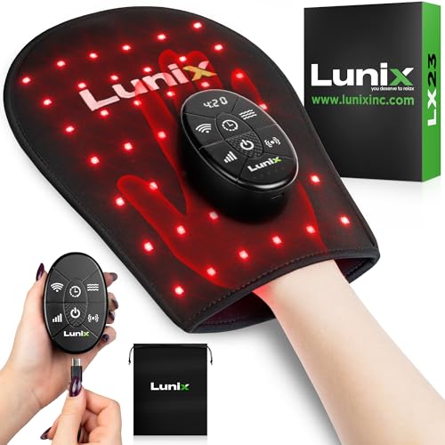 Lunix LX23 Red Light Therapy for Hand, 50 Triple Chips LED 850 and 660nm, Infrared Therapy for Circulation & Joint Support with Vibration, Portable, Rechargeable, Adjustable Intensity - size: Hand