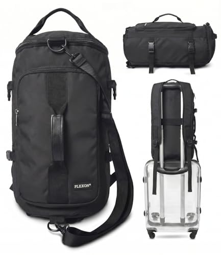 Plexon 3 in 1 Gym Duffle Bag Backpack for Travel Gym Sports Workout, 8.7 Gallon Water-Resistant Carry On, Lightweight Tear-Resistant Weekender for Men Women - color: Black