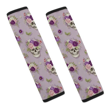 2 Pack Skull Rose Pink Seat Belt Shoulder Pad Breathable Shoulder Harness Cover for Child, All Vehicles, Neck and Shoulder Support - color: Pattern 257