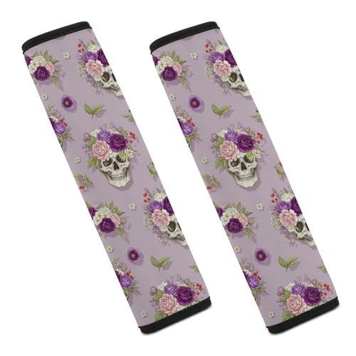 2 Pack Skull Rose Pink Seat Belt Shoulder Pad Breathable Shoulder Harness Cover for Child, All Vehicles, Neck and Shoulder Support - color: Pattern 257