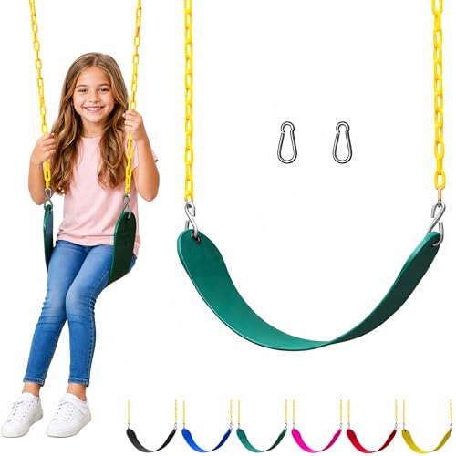Jungle Gym Kingdom Swing for Outdoor Swing Set - Swing Seat Replacement Kit with Heavy Duty Chains - Backyard Swingset Playground Accessories for Kids - Green, 1 Pack - color: Green, size: 1 Pack