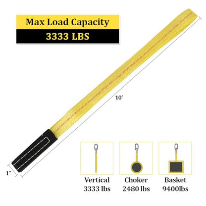 2 Pack 10FT Lift Sling Web Strap,Heavy Duty 6600lbs Capacity Flat Eye Nylon Strap for Hoist,Lifting Sling 1''x10' - size: 2 Pack 1''x10'
