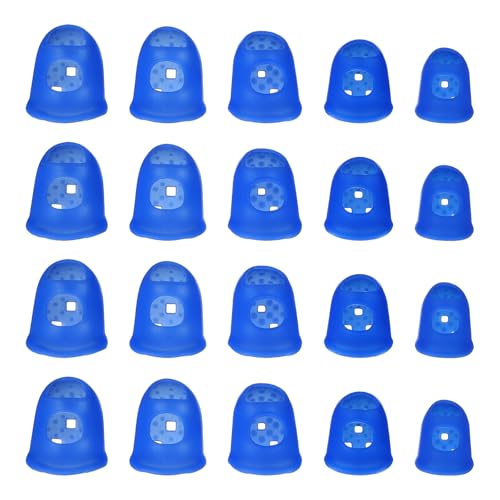 PATIKIL Rubber Finger Tips, 5 Sizes 20 Pcs Guitar Fingertip Protector Silicone Thimbles Knitting Accessories for Hand Sewing Paper Sorting Money Counting Guitar Playing, Dark Blue - color: Dark Blue