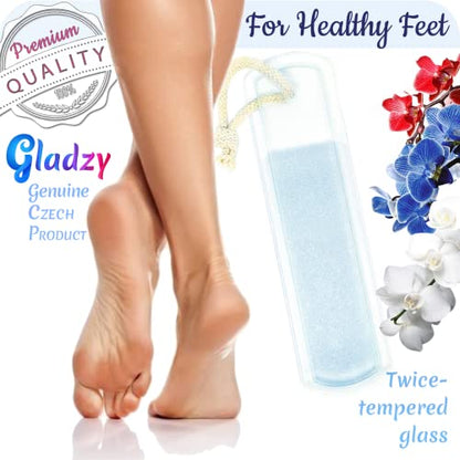 Genuine Czech Glass Foot File - Two-Sided Different Grit Surface, Gentle Callus Remover, Pedicure & Spa Rough Skin Scrubber, Professional Toenail and Heels Care, EU Quality, Large Size - color: Large - Yellow Orange