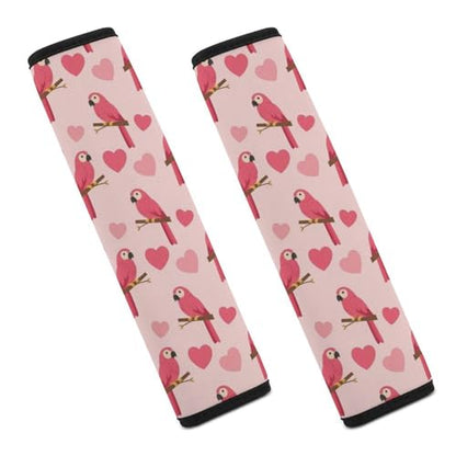 2 Pack Pink Cute Sweet Cartoon Parrots Hearts Car Seat Straps Shoulder Pads Soft Padded Seat Belt Cushion for Kids, All Vehicles, Pressure Relief - color: Pattern 593