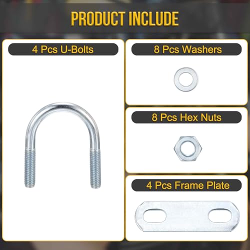 DTGN M6x27x47mm U Bolts Round Kit - 4Set - Carbon Steel U-Bolt Kit with Nuts, Washers, Frame Plate - Good for Pipe, Trailer, Automotive, Leaf Spring Fastener - size: M6x27x47mm