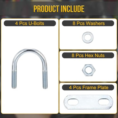 DTGN M6x27x47mm U Bolts Round Kit - 4Set - Carbon Steel U-Bolt Kit with Nuts, Washers, Frame Plate - Good for Pipe, Trailer, Automotive, Leaf Spring Fastener - size: M6x27x47mm
