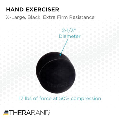 THERABAND Hand Exerciser Ball, X-Large Black, Extra Firm Resistance for Grip Strengthening, Finger & Hand Therapy, Squeeze Ball for Rehab, Wrist & Forearm Exercise, Latex-Free, Textured Surface - color: Black - Extra Firm
