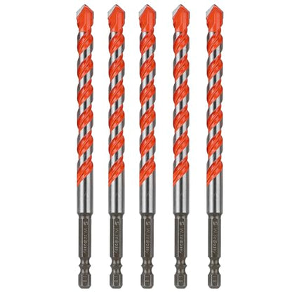 Concrete Drill Bits, 3/8" Hex Shank Masonry Bits, 5PCS | carbide masonry drill bits for concrete, brick, tile, glass, cement and plastic with hex shanks - size: 3/8 in