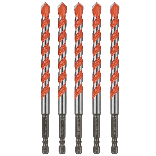 Concrete Drill Bits, 3/8" Hex Shank Masonry Bits, 5PCS | carbide masonry drill bits for concrete, brick, tile, glass, cement and plastic with hex shanks - size: 3/8 in
