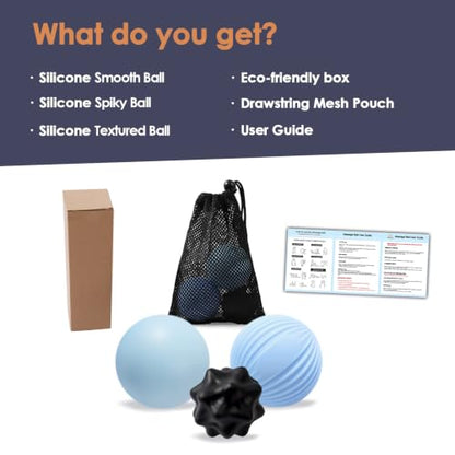 3-Piece Silicone Lacrosse Ball Set for Deep Tissue and Trigger Points - Smooth, Textured, and Spiky Massage Balls for Myofascial Release, Muscle Knots & Plantar Fasciitis - style: Silicone Smooth Lacrosse Ball Set