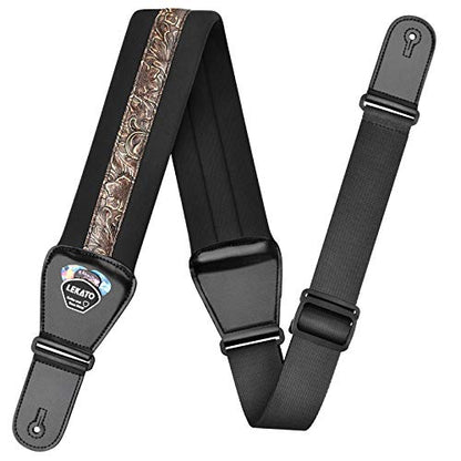 LEKATO Bass Guitar Strap - 3" Wide, Padded, Adjustable 45" to 55", Pick Holder & 2 Safety Strap Locks - color: Brown, size: Regular(45"-55")
