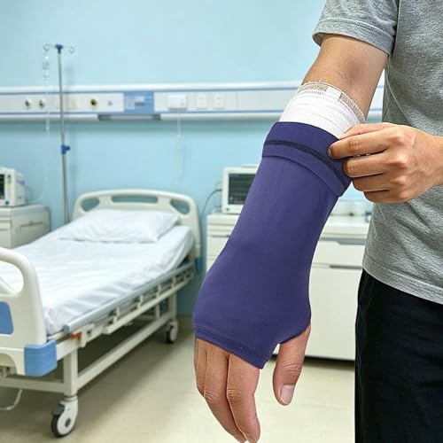 Cover Breathable Flexible Sleeve Soft Elastic Protector Reusable Nylon Spandex Material Open Finger Design Comfortable Compression Suitable, Dark Blue - color: Dark Blue