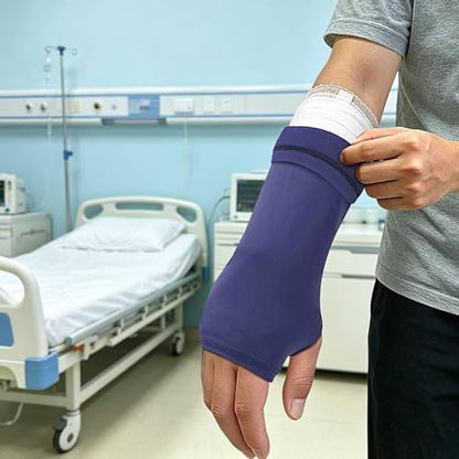 Cover Breathable Flexible Sleeve Soft Elastic Protector Reusable Nylon Spandex Material Open Finger Design Comfortable Compression Suitable, Dark Blue - color: Dark Blue