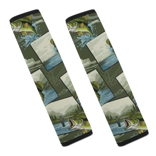 2 Pack Breathable Car Seat Belt Pad for Child, Stroller Pushchair High Chair, Fishing Fisherman Vintage Animal Neck Strap Covers, Neck and Shoulder Support - color: Pattern 309