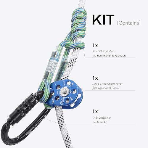 GM CLIMBING Swing Cheek Micro Pulley 30kN CE UIAA Certified - color: Pulley Kit | Ball Bearing, Triple Lock