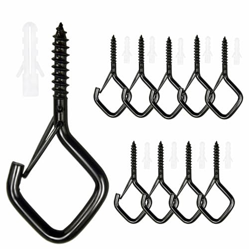 10PCS Eye Screw Hooks for Hanging Heavy Duty with Safety Buckle.Metal Ceiling Hooks for Hanging Plants,Cup,Wind Chime,Bird Feeders,String Lights at Indoor&Outdoor,2.36 Inches Black - color: Black, size: 10 Pieces