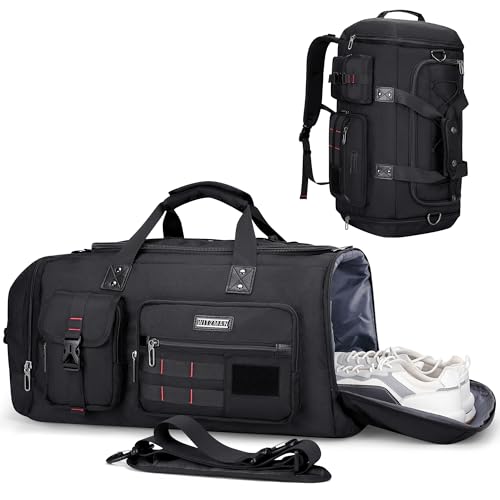 WITZMAN Duffle Bag for Men 3 in 1 Convertible 45L Nylon Gym Travel Backpack | Multi-pockets with Shoe Compartment and Dry-wet Pocket, One Duffel Bag for Sports, Weekender, Overnight, B693 Black - color: Black