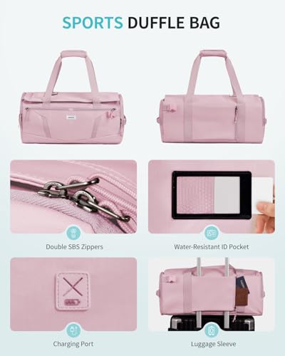 ECOHUB 40L Gym Bag for Women Men Water Resistant Sports Duffle Bag with Shoe Compartment & Wet Pocket, Travel Weekender Camping Backpack - color: Pink