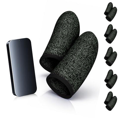 Bluradio 10 Pieces Gaming Finger Sleeves for Mobile | Perfect Touch Screen Glide - Anti-Sweat Breathable Thumb Sleeve For Gaming - Dedales Gamer Profesionales - Mobile Accessories - color: Black-Green