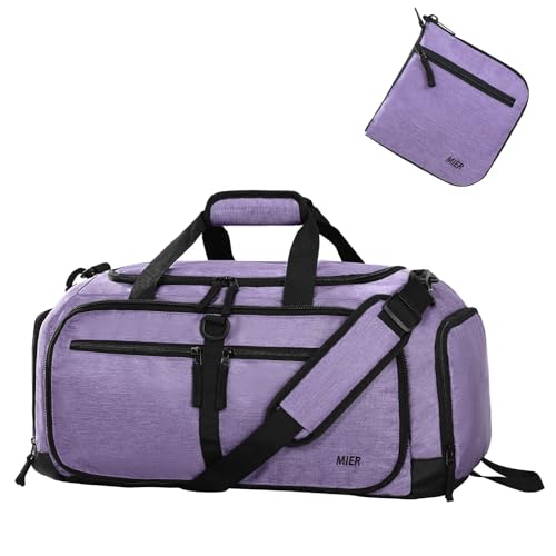 MIER Foldable Duffle Bag with Shoe Compartment 50L Travel Duffel Bags for Men Women Packable Overnight Bag for Camping Gym Weekender, Purple - color: Purple, size: 50L