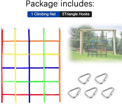 Climbing Cargo Net,Ninja Warrior Obstacle Course for Kids,Rope Net Ladder Monkey Bars for Rock Wall Jungle Gyms Playground Ribbon Training for Indoor and Outdoor Swing Set Tree House
