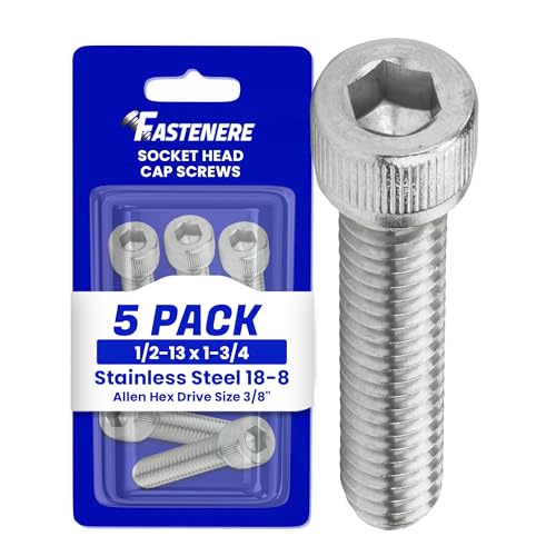 1/2-13 x 1-3/4 Socket Head Cap Screws, Full Thread, Allen Socket Drive, Stainless Steel 18-8, Bright Finish, Quantity 5 Pieces by Fastenere - size: 1/2-13 x 1-3/4 (5 Pack)